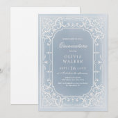 Stoffig blauw elegant   quinceañera kaart (Voorkant / Achterkant)