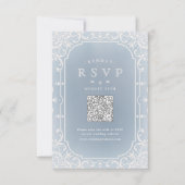 Stoffig blauw elegant romantisch  QR-code RSVP Kaartje (Voorkant)
