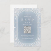 Stoffig blauw elegant romantisch  QR-code RSVP Kaartje (Voorkant / Achterkant)