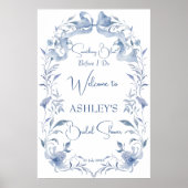 Stoffig blauw elegant vrijgezellenfeest welkomstbo poster (Voorkant)