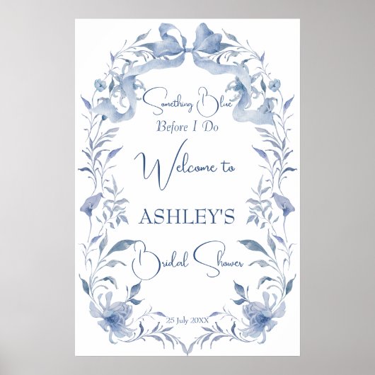 Stoffig blauw elegant vrijgezellenfeest welkomstbo poster (Voorkant)