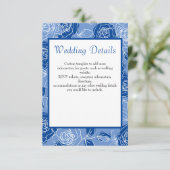 Stoffig Blauw Elegant Wit Bloemen patroon Bruiloft Informatiekaartje (Staand voorkant)