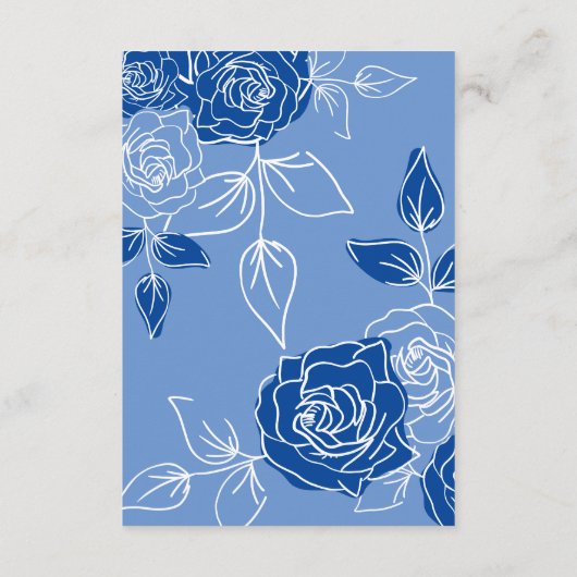 Stoffig Blauw Elegant Wit Bloemen patroon Bruiloft Informatiekaartje (Achterkant)
