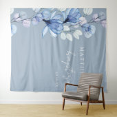 Stoffig Blauw Elegante Bloemdoop Foto Achtergrond Wandkleed (In Situ (horizontaal))