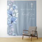 Stoffig Blauw Elegante Bloemdoop Foto Achtergrond Wandkleed (In situ)