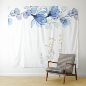 Stoffig Blauw Elegante Bloemdoop Foto Achtergrond Wandkleed (In Situ (horizontaal))