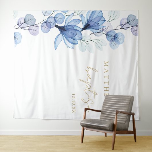 Stoffig Blauw Elegante Bloemdoop Foto Achtergrond Wandkleed (In Situ (horizontaal))