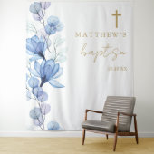 Stoffig Blauw Elegante Bloemdoop Foto Achtergrond Wandkleed (In situ)