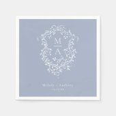 Stoffig Blauw Elegante Franse Floral Crest Wedding Servet (Voorkant)