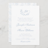 Stoffig blauw elegante klassieke bruiloft uitnodig kaart (Voorkant / Achterkant)