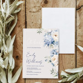 Stoffig blauw en beige baby shower uitnodiging