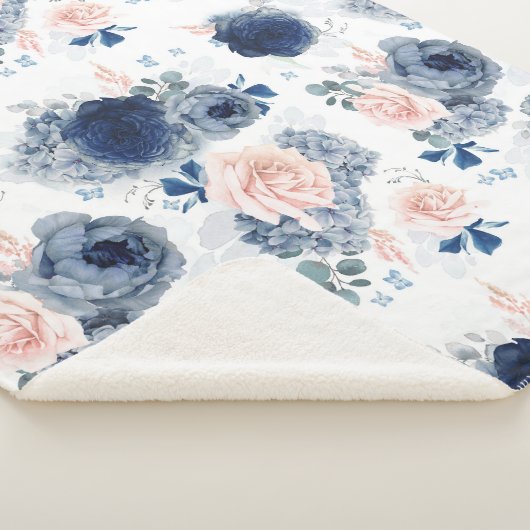 Stoffig Blauw en Blush Roze Bloemen Elegant Stijlv Sherpa Deken (3/4)