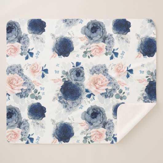 Stoffig Blauw en Blush Roze Bloemen Elegant Stijlv Sherpa Deken (Voorkant (horizontaal))
