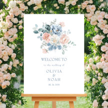 Stoffig Blauw en Blush Roze Bloementuin Trouwen