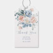 Stoffig Blauw en Blush Roze Bloementuin Trouwen Cadeaulabel (Voorkant)