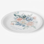 Stoffig Blauw en Blush Roze Bloementuin Trouwen Papieren Bordje (Gekanteld)