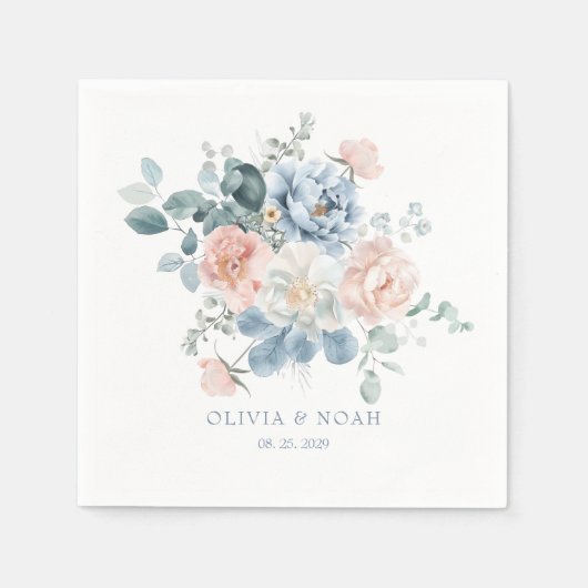 Stoffig Blauw en Blush Roze Bloementuin Trouwen Servet (Voorkant)