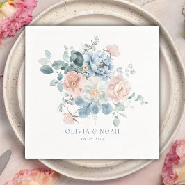 Stoffig Blauw en Blush Roze Bloementuin Trouwen Servet