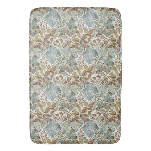 Stoffig blauw en bruin botanisch blad badmat (Voorkant Verticaal)