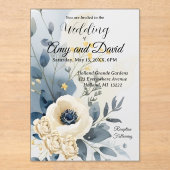 Stoffig Blauw en crème Huwelijksuitnodiging Acryl Acryl Uitnodigingen (Voorkant)