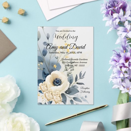 Stoffig Blauw en crème Huwelijksuitnodiging Acryl Acryl Uitnodigingen (Insitu (Huwelijk))