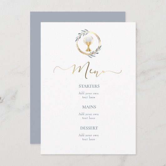 stoffig blauw en faux goud Menu (Voorkant / Achterkant)