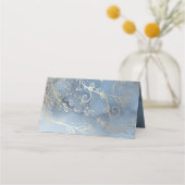 Stoffig Blauw en Goud Modern Huwelijk Plaatskaartje (Achterkant)