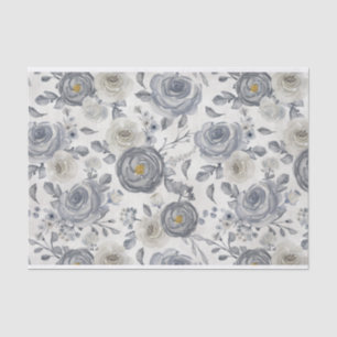 Stoffig blauw en grijs Waterverf bloemenpatroon Tissuepapier