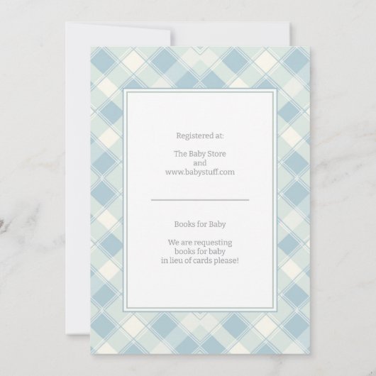 Stoffig blauw en groen Baby shower Kaart (Achterkant)