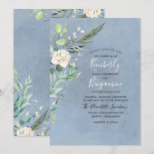 Stoffig Blauw en Groen Modern Huwelijk Kaart (Voorkant / Achterkant)