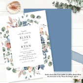 Stoffig blauw en groen Zalige bloemenbruiloft Kaart