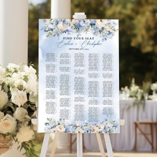 Stoffig Blauw en Ivoor Bloemen Alfabetische zitpla Poster