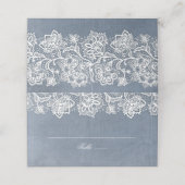 Stoffig Blauw en Kant Bruiloft Plaatskaartje (Buitenkant ongevouwen)