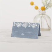 Stoffig Blauw en Kant Bruiloft Plaatskaartje (Voorkant)