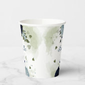 Stoffig blauw en marineblauw bloemen groen papieren bekers (Links)