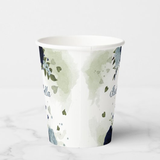 Stoffig blauw en marineblauw bloemen groen papieren bekers (Rechts)