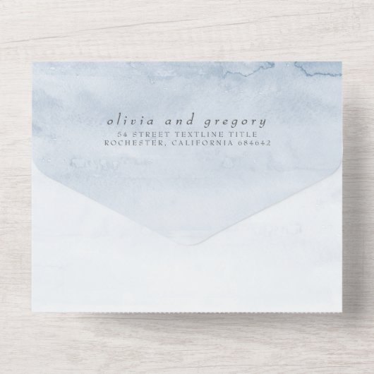 Stoffig Blauw en Navy Bloemen Elegante Moderne Bru All In One Uitnodiging (Achterkant)