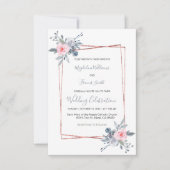 Stoffig blauw en roos roze bruiloft kaart (Voorkant)