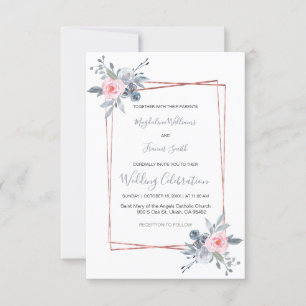 Stoffig blauw en roos roze bruiloft kaart