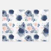 Stoffig Blauw en Roze Bloemen Elegant Botanisch Inpakpapier Vel (Voorkant 2)