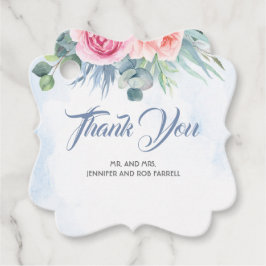 Stoffig Blauw en Roze Bloemen Moderne Bruiloft Bedankjes Labels