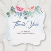 Stoffig Blauw en Roze Bloemen Moderne Bruiloft Bedankjes Labels (Voorkant)