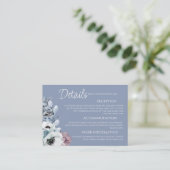 Stoffig Blauw en Roze Bloemen Moderne Bruiloft Informatiekaartje (Staand voorkant)