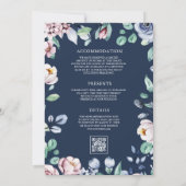 Stoffig Blauw en Roze Bloemen QR Code Marine Bruil Kaart (Achterkant)