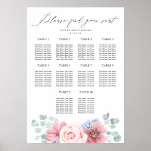 Stoffig Blauw En Roze Bloemen Trouwstoel Grafiek Poster