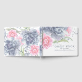 Stoffig Blauw en Roze Bloemen Waterverven bruiloft Gastenboek (Volledig)