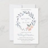 Stoffig blauw en roze waterverf bloemenkrans kaart (Voorkant)