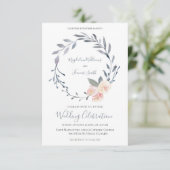 Stoffig blauw en roze waterverf bloemenkrans kaart (Staand voorkant)