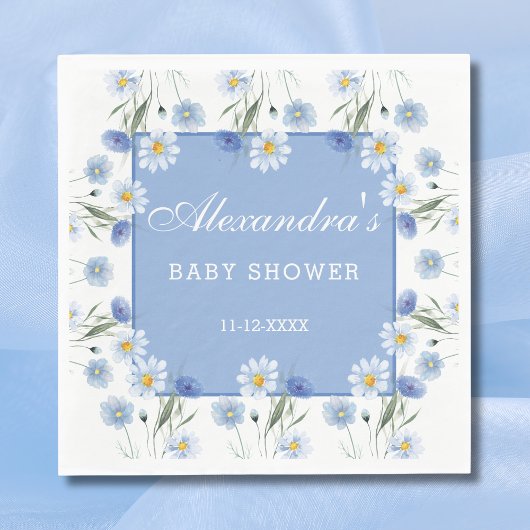 Stoffig Blauw en Wit Bloemen Boho Baby shower Servet