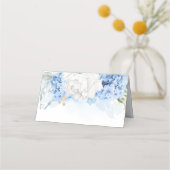 Stoffig Blauw en Wit Bloemen Bruiloft Plaatskaartje (Achterkant)